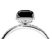Hidden Halo Engagement Ring Setting for Fancy Black Radiant Cut Center with Pave Band and Prong Head in White Gold