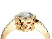 Accent Halo Engagement Ring Setting for Pear-Shaped Center with Full-Length Pave Band and Prong Head in Yellow Gold