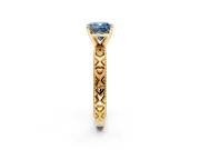 Solitaire Engagement Ring Setting for Fancy Blue Cushion Cut Center with XO Engraved Band and Prong Head in Yellow Gold