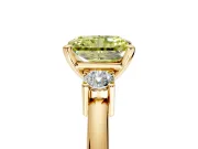 3 Stone Engagement Ring Setting for Fancy Yellow Radiant Cut Center with Wide Plain Band and Prong Head in Yellow Gold