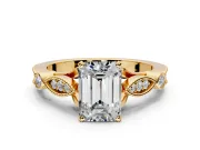 Solitaire Engagement Ring Setting for Emerald Cut Center with Marquise and Bezel Accents and Prong Head in Yellow Gold