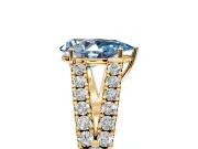 Solitaire Engagement Ring Setting for Fancy Blue Pear-Shaped Center with Pave Split Shank and Prong Head in Yellow Gold