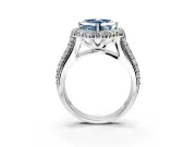 Large Accent Halo Engagement Ring Setting for Fancy Blue Asscher Cut Center with Pave Split Shank and Prong Head in Sterling Silver
