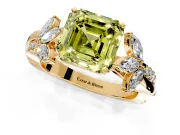Floral Engagement Ring Setting for Fancy Yellow Asscher Cut Center with Trailing Marquise Accents and Prong Head in Yellow Gold