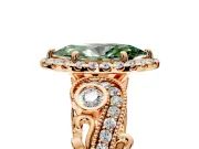 Milgrain Halo Engagement Ring Setting for Fancy Green Marquise Center with Shoulder Bezels and Prong Head in Rose Gold