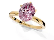 Solitaire Engagement Ring Setting for Fancy Pink Oval Center with Plain Band and Tulip Prong Head in Yellow Gold