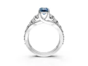 Solitaire Engagement Ring Setting for Fancy Blue Emerald Cut Center with Graduated Shared Prongs and Prong Head in White Gold