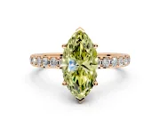 Solitaire Engagement Ring Setting for Fancy Yellow Marquise Center with Round Cut Pave Band and Prong Head in Rose Gold