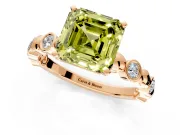 Solitaire Engagement Ring Setting for Fancy Yellow Asscher Cut Center with Beaded Bezel Station Band and Prong Head in Rose Gold