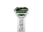 Solitaire Engagement Ring Setting for Fancy Green Asscher Cut Center with Princess Cut Channel Band and Prong Head in Sterling Silver