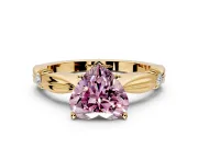Solitaire Engagement Ring Setting for Fancy Pink Heart-Shaped Center with Carved Leaf Shoulders and Prong Head in Yellow Gold