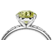 Solitaire Engagement Ring Setting for Fancy Yellow Round Cut Center with Scrollwork Band and Prong Head in Platinum