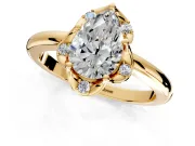 Floral Frame Engagement Ring Setting for Pear-Shaped Center with Accent Clusters and Prong Head in Yellow Gold