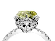 Halo Engagement Ring Setting for Fancy Yellow Heart-Shaped Center with Openwork Halo, Pave Band and Prong Head in Platinum