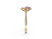 Halo Engagement Ring Setting for Fancy Pink Oval Center with Pave Accents, Heart Basket and Prong Head in Yellow Gold