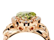 Halo Engagement Ring Setting for Fancy Yellow Heart-Shaped Center with Open Scroll Shoulders and Prong Head in Rose Gold