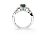 3 Stone Engagement Ring Setting for Fancy Green Radiant Cut Center with Pave Split Shank and Prong Head in Sterling Silver