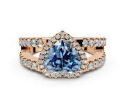 Halo Engagement Ring Setting for Fancy Blue Heart-Shaped Center with Wide-Open Pave Split Shank and Prong Head in Rose Gold