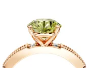 Solitaire Engagement Ring Setting for Fancy Yellow Round Cut Center with Milgrain-Edged Pave Band and Prong Head in Rose Gold
