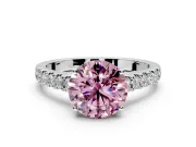 Solitaire Engagement Ring Setting for Fancy Pink Round Cut Center with Partway Pave Band and Prong Head in Platinum