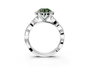 Halo Engagement Ring Setting for Fancy Green Round Cut Center with Pave and Plain Twist Band and Prong Head in Platinum