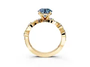 Solitaire Engagement Ring Setting for Fancy Blue Round Cut Center with Bar-Station Pave Twist and Prong Head in Yellow Gold