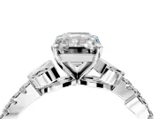 Leaf Motif Engagement Ring Setting for Emerald Cut Center with Pave Band and Prong Head in White Gold