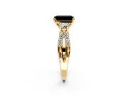 3 Stone Engagement Ring Setting for Fancy Black Emerald Cut Center with Pave Split Shank and Prong Head in Yellow Gold