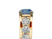 Solitaire Engagement Ring Setting for Fancy Blue Cushion Cut Center with Graduated Shared Prongs and Prong Head in Yellow Gold