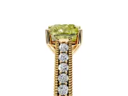 Solitaire Engagement Ring Setting for Fancy Yellow Cushion Cut Center with Engraved Pave Band and Prong Head in Yellow Gold