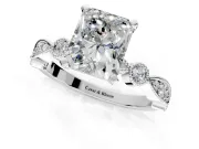 Solitaire Engagement Ring Setting for Radiant Cut Center with Milgrain Bezel Accents and Prong Head in Platinum