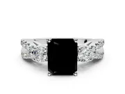 3 Stone Engagement Ring Setting for Fancy Black Radiant Cut Center with Pave Split Shank and Prong Head in Platinum