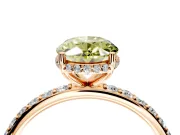 Hidden Halo Engagement Ring Setting for Fancy Yellow Oval Center with Pave Band and Prong Head in Rose Gold