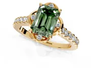 Floral Engagement Ring Setting for Fancy Green Emerald Cut Center with Pave Band and Floral Prong Head in Yellow Gold