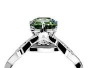 Solitaire Engagement Ring Setting for Fancy Green Emerald Cut Center with Accented Twist Band and Leaf Prong Head in Platinum
