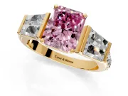 Channel-Set Engagement Ring Setting for Fancy Pink Radiant Cut Center with Baguette Band and Prong Head in Yellow Gold