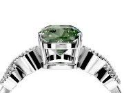Leaf Engagement Ring Setting for Fancy Green Cushion Cut Center with Milgrain Accent Band and Prong Head in Platinum