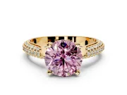 Solitaire Engagement Ring Setting for Fancy Pink Round Cut Center with Multi-Row Accents and Prong Head in Yellow Gold