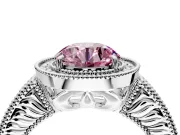 Milgrain Halo Engagement Ring Setting for Fancy Pink Round Cut Center with Pave Band and Prong Head in Platinum