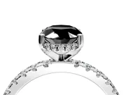 Solitaire Engagement Ring Setting for Fancy Black Oval Center with Band of Accents and Prong Head in Sterling Silver