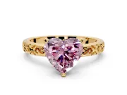 Solitaire Engagement Ring Setting for Fancy Pink Heart-Shaped Center with Scrollwork Band and Prong Head in Yellow Gold