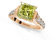 Solitaire Engagement Ring Setting for Fancy Yellow Princess Cut Center with Pave Cathedral Shoulders and Prong Head in Rose Gold
