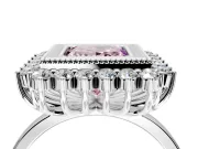 Halo Engagement Ring Setting for Fancy Pink Princess Cut Center with Milgrain Bezel Rim, Plain Band and Prong Head in Platinum