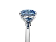 Solitaire Engagement Ring Setting for Fancy Blue Cushion Cut Center with Straight Thin Band and Prong Head in White Gold