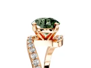 Solitaire Engagement Ring Setting for Fancy Green Round Cut Center with Pave Bypass Swirl Band and Prong Head in Rose Gold