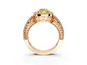 Milgrain Halo Engagement Ring Setting for Fancy Yellow Cushion Cut Center with Pave Band and Prong Head in Rose Gold