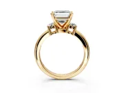 3 Stone Engagement Ring Setting for Asscher Cut Center with Wide Plain Band and Prong Head in Yellow Gold