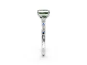 Baguette Engagement Ring Setting for Fancy Green Princess Cut Center with Alternating Bar-Set Band and Prong Head in Sterling Silver