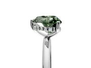 Hidden Halo Engagement Ring Setting for Fancy Green Heart-Shaped Center with Thin Round-Wire Band and Prong Head in White Gold