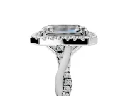 Halo Engagement Ring Setting for Emerald Cut Center with Twist Band and Prong Head in Sterling Silver